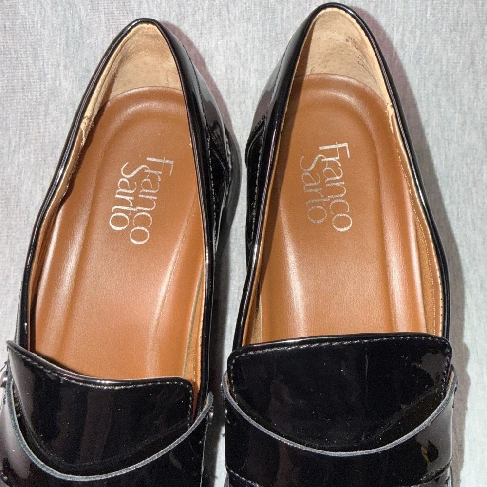 Franco Sarto Women's Patent Loafers Black Slip On Comfort Shoes Size 7.5